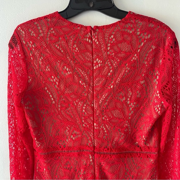 Bardot Red Sasha Long Sleeve Lace Overlay Mini Cocktail Dress 37549 - Picture 4 of 9